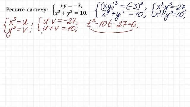 Усложним, чтобы стало легче ★ Самый быстрый способ решения ★ Решите систему xy=-3; x³+y³=10 смотреть онлайн