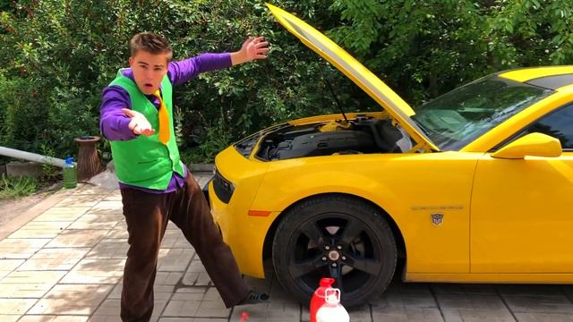 Multicolors Smoke from Exhaust Pipe VS Mr. Joe found Antifreeze in Car Service on Camaro for Kids смотреть онлайн