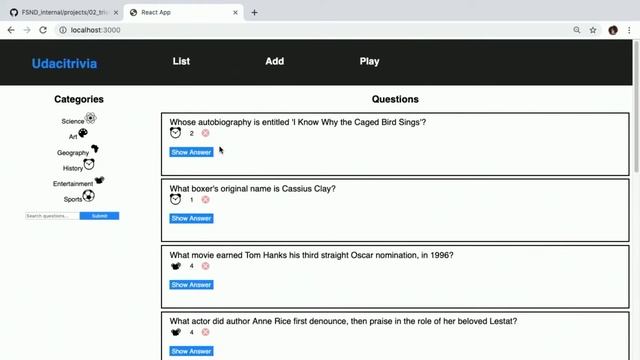 Trivia app using Flask & React смотреть онлайн