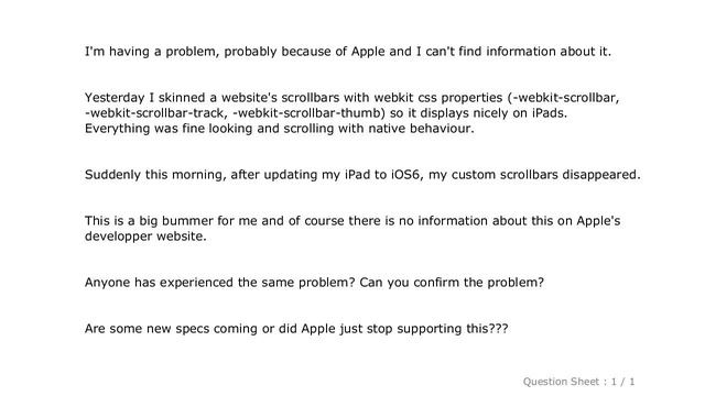 iOS : CSS styled scrollbars support for safari mobile on iOS 6 disappeared? смотреть онлайн