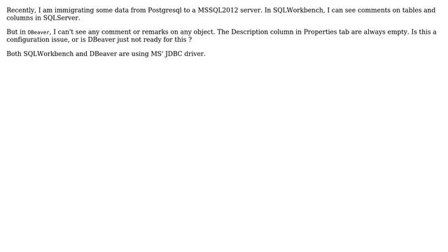 Databases: DBeaver not showing any Comments/Remarks in MSSQL смотреть онлайн