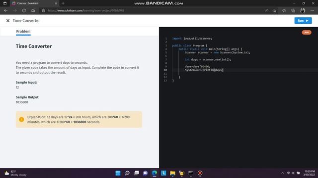 SoloLearn 10 Code Project in java Basic Concepts смотреть онлайн
