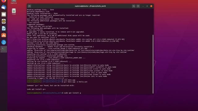 Hello World! на С++ (vim, gcc) смотреть онлайн
