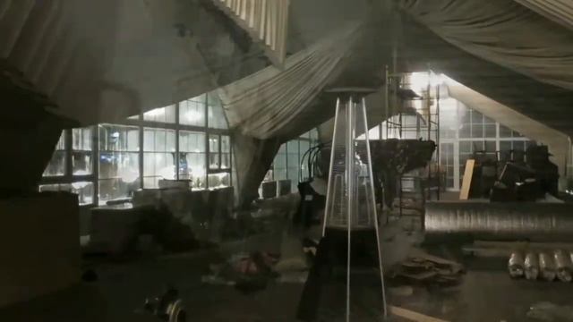 Монтаж тканевого потолка в арочном шатре в яхт-клубе в г. Долгопрудный смотреть онлайн