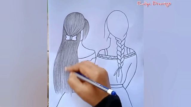 Best friends Pencil drawing Tutorial | How to draw two friends Hugging each other l Easy Bff drawin смотреть онлайн