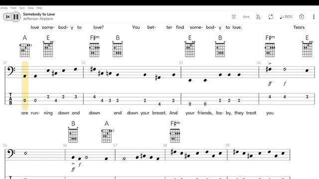 Jefferson Airplane - Somebody To Love(Bass TAB)