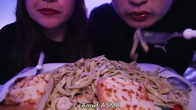 ASMR Creamy Chicken Fettuccine Alfredo Pasta MUKBANG (No Talking) ASMR Mouth Sounds | Amwf ASMR