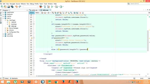 Validate form using javascript in JSP смотреть онлайн