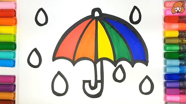 Rainbow Umbrella зонт радуга Раскраска и рисунок для детей и малышей смотреть онлайн