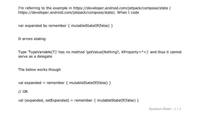 Android : var value by remember { mutableStateOf(default) } produce error, why? смотреть онлайн