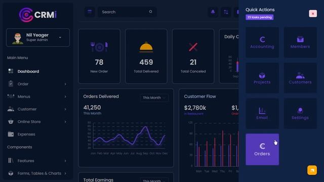 Restaurants Dashboard UI UX Bootstrap Admin Panel Template Dark LTR Theme смотреть онлайн