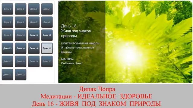 ИДЕАЛЬНОЕ ЗДОРОВЬЕ. Дипак Чопра. День 16. ЖИВЯ ПОД ЗНАКОМ ПРИРОДЫ. смотреть онлайн