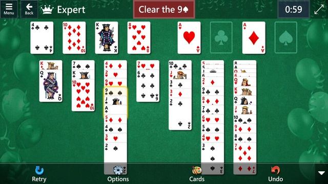 Star Club\Solitaire Celebrates 31 Years\FreeCell: Expert - Clear the 9♠ from the board смотреть онлайн