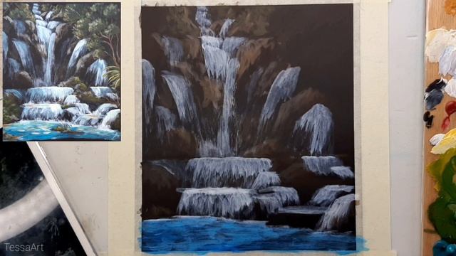 Рисуем водопад акрилом (гуашью) смотреть онлайн