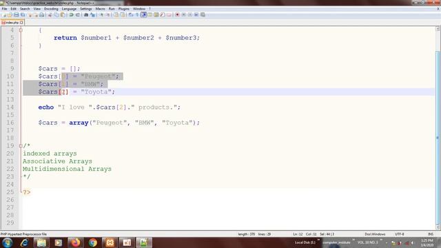 33. PHP TUTORIAL - indexed arrays 2 смотреть онлайн