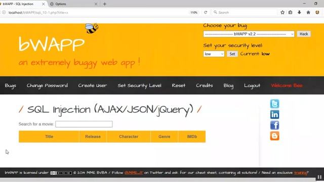 bWAPP Lesson 3-SQL Injection (AJAX/JSON/jQuery) смотреть онлайн