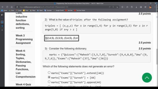 NPTEL Programming Data Structure And Algorithms Using Python Week 4 Quiz Assignment Answers 2023 смотреть онлайн