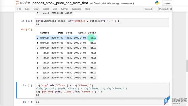 สอน pandas: การคำนวณราคาหุ้นเทียบกับวันที่ใช้เป็นฐานด้วย groupby().first() смотреть онлайн