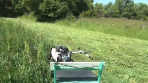 Покос травы мотоблоком Нева и роторной косилкой Заря