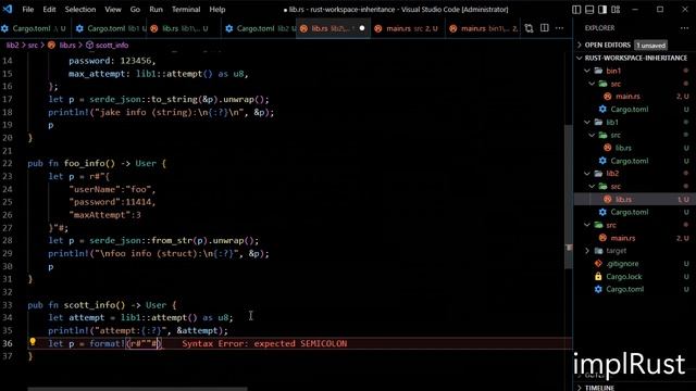 Rust workspace inheritance in cargo.toml, centralized library location, serde intro by implRust смотреть онлайн