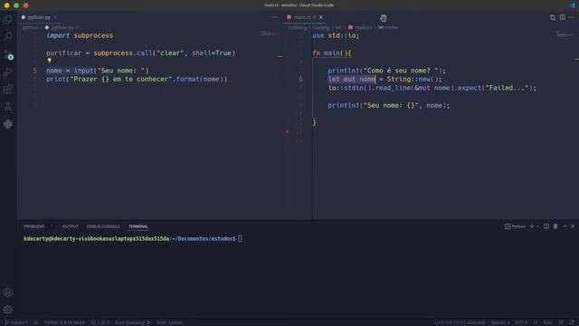 Rust vs Python: declaração de variável. смотреть онлайн