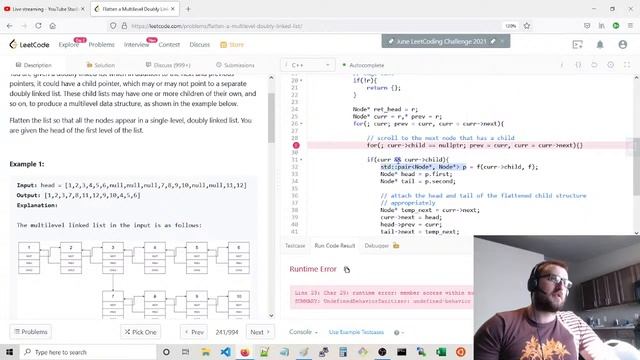 Flatten a Multilevel Doubly Linked List, Leetcode (Medium), C++ смотреть онлайн