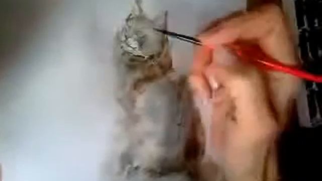 Как быстро нарисовать пушистую кошку акварелью. смотреть онлайн