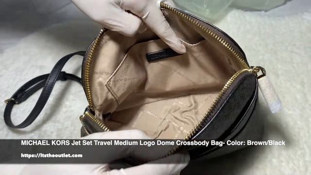 MICHAEL KORS Jet Set Travel Medium Logo Dome Crossbody Bag- Color: Brown/Black