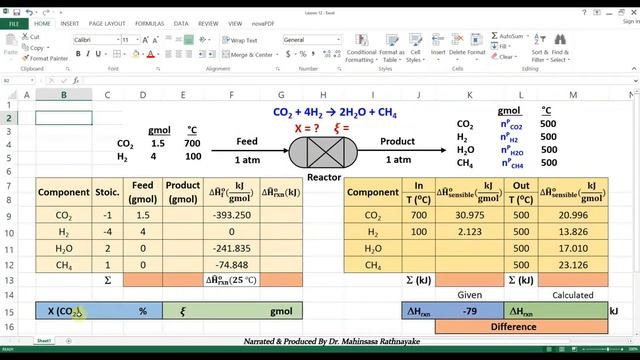 Microsoft Excel For Chemical Engineers 12 - Energy Balance Part 02: Reactive Systems Calculations