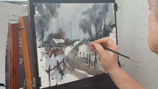 Easy Winter Watercolour Landscape Painting using Limited Palette | Fast & Loose Watercolours смотреть онлайн