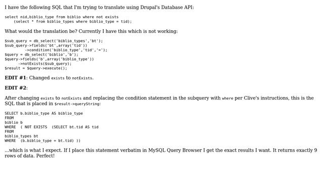 Drupal: Mapping regular SQL to Drupal's Database API - using 'exists'? смотреть онлайн
