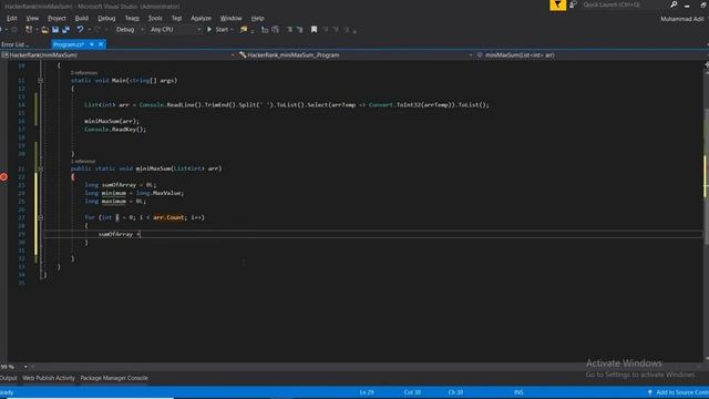 Hacker Rank Problem (MIN MAX SUM) C# | URDU смотреть онлайн