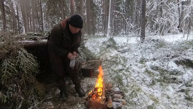 Один в лесу. Живу под ёлкой БЕЗ ЕДЫ И СПАЛЬНИКА. Бушкрафт в зимнем лесу. Лесное убежище. смотреть онлайн