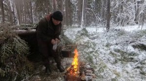 Один в лесу. Живу под ёлкой БЕЗ ЕДЫ И СПАЛЬНИКА. Бушкрафт в зимнем лесу. Лесное убежище.