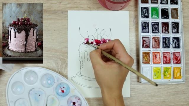 Как нарисовать торт. Урок рисования. Скетчинг для начинающих. смотреть онлайн