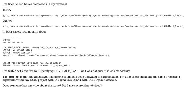 GIS: Unable to run qgis_process from command line for native:atlaslayouttopdf QGIS algorithm смотреть онлайн