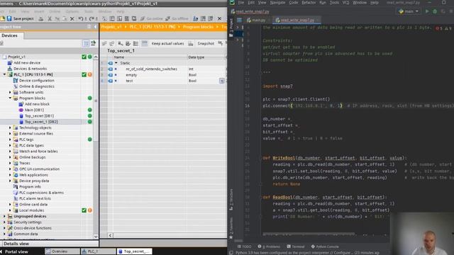 Python Snap7 S7 Communication with PUT/GET with Siemens PLC TIA Portal смотреть онлайн