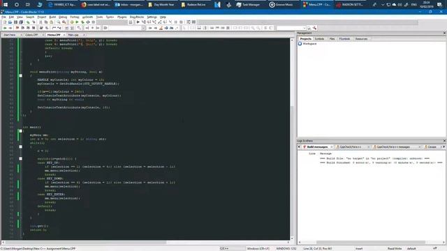 Menu Selection C++ Console смотреть онлайн