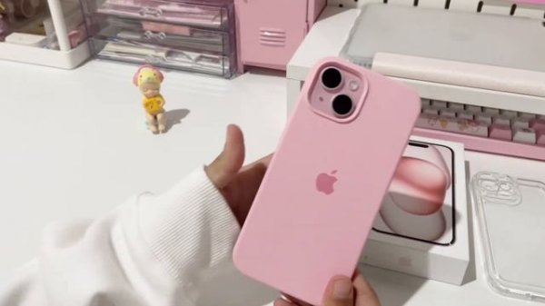iPhone 15 (pink) unboxing & accessories ?☁️