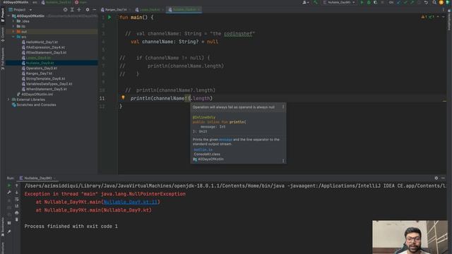 Nullability in kotlin || Null safe ?. || elvis operator ?: || null handling смотреть онлайн