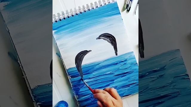 Рисуем дельфинов гуашью. смотреть онлайн