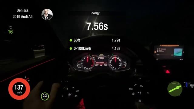 Audi A5 F5 Sportback Stage 2 0-100 4.2 s смотреть онлайн