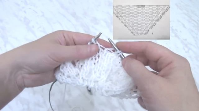 Мастер класс по вязанию белой ажурной шали спицами.