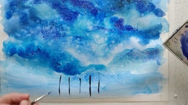 Ночное небо, акварелью смотреть онлайн