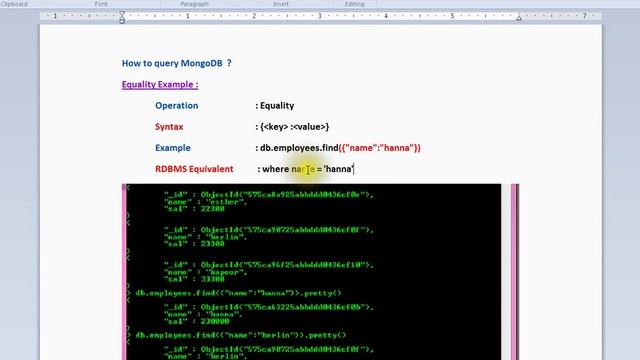 MONGODB TUTORIAL QUERY DATA EQUALITY OPERATION смотреть онлайн