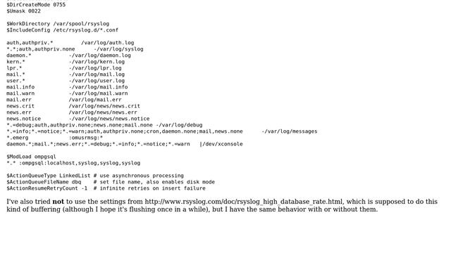 How to configure rsyslog to log into PostgreSQL without too much latency? смотреть онлайн