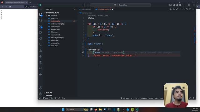 PHP TUTORIAL #37 CONTROL FLOW CONTINUE STATEMENT смотреть онлайн