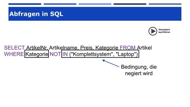 Abfragen in SQL mit SELECT - Teil 4 (NOT, LIMIT und ORDER BY) смотреть онлайн