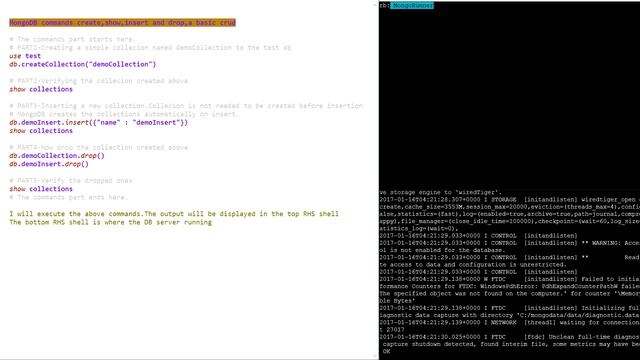 MongoDB commands create,show,insert and drop,a basic crud смотреть онлайн