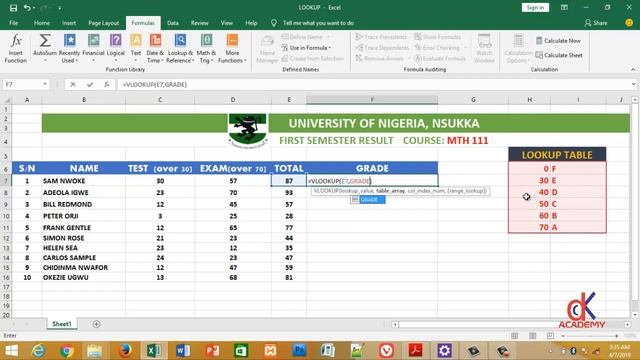 MS Excel 2019 VLOOKUP Function to Grade college Student's Result смотреть онлайн